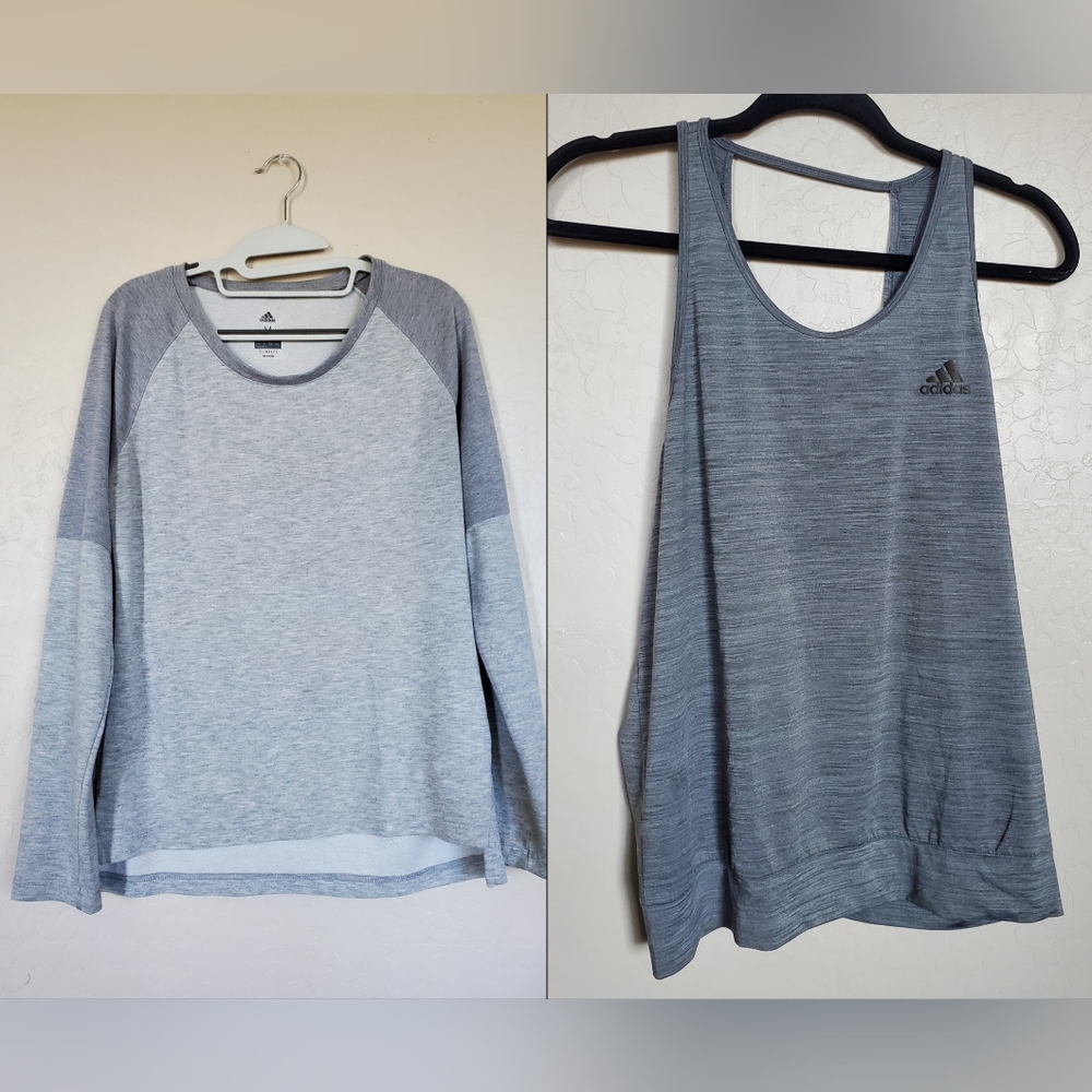 Adidas Climalite Gray Two Athletic Tank Top & Shirt Bundle Women's Size Medium